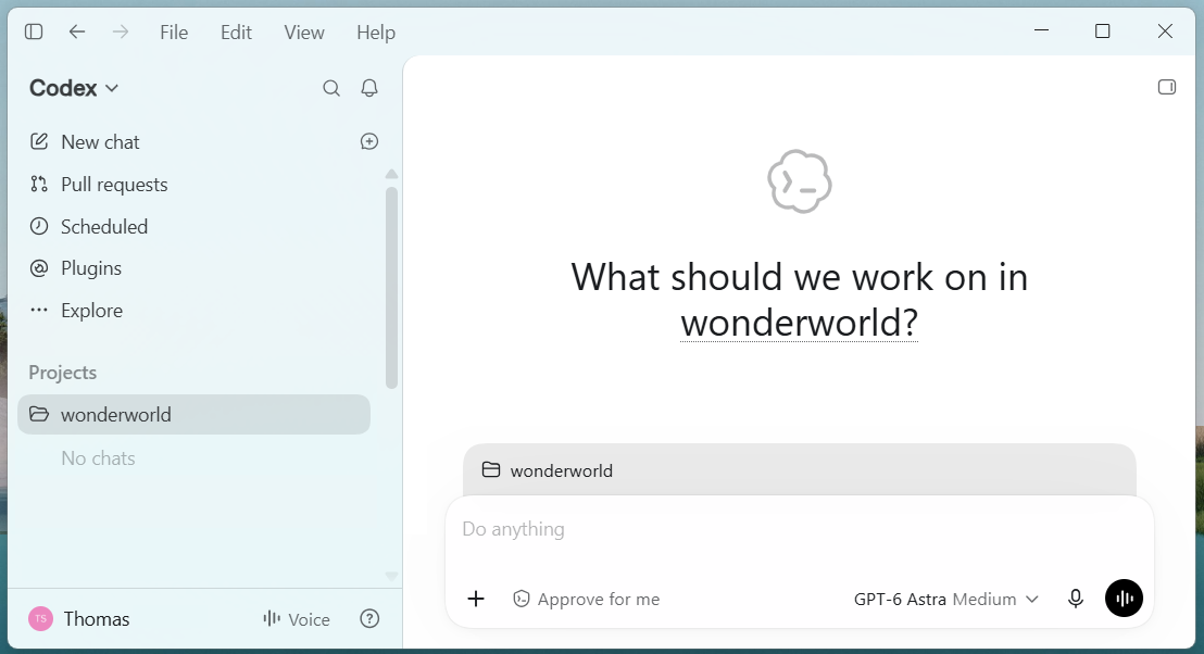 Starting our new Codex project: wonderworld
