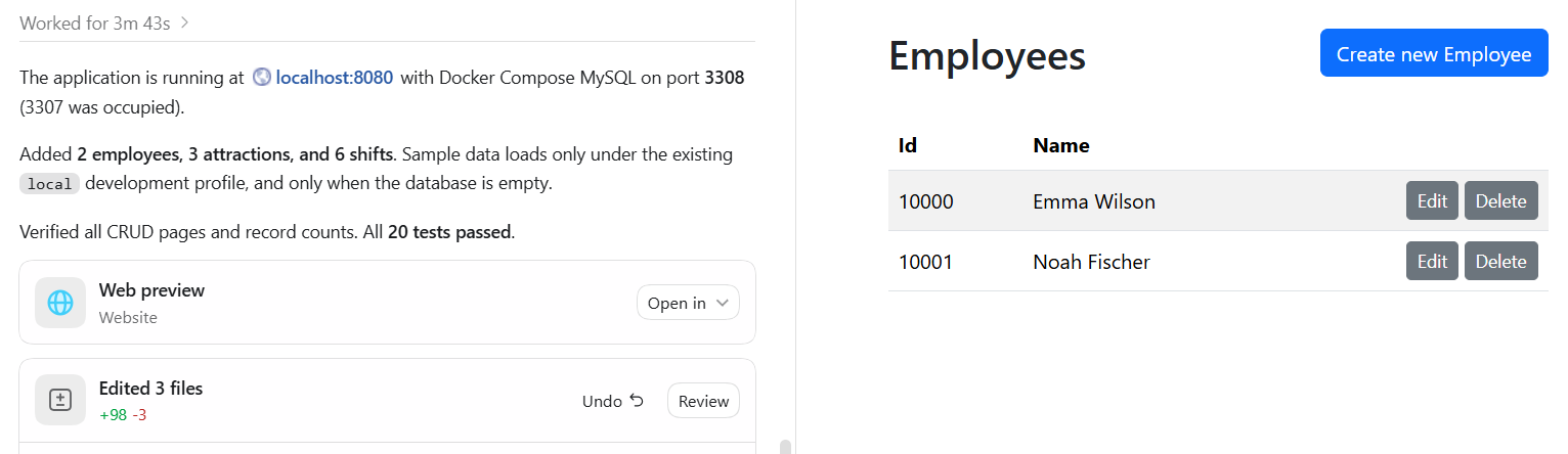 Codex added test data and started our new app