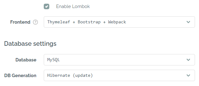 Section of the advanced settings
