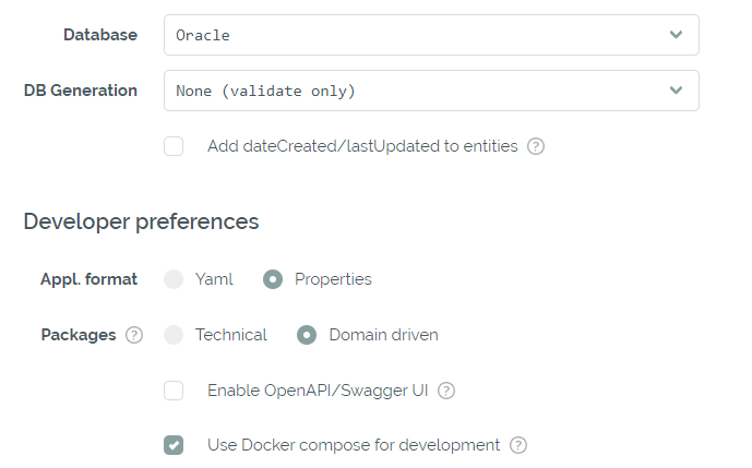 Choice of database and preferences