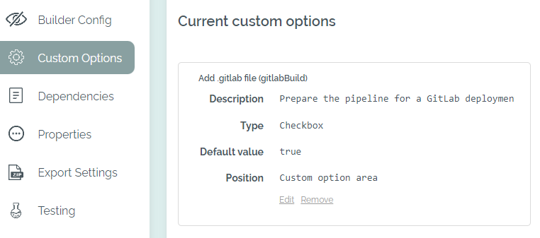 Managing custom options in the DevOps plan