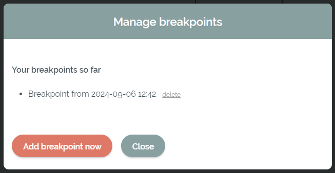 Management of the breakpoints of the current project Management of the breakpoints of the current project