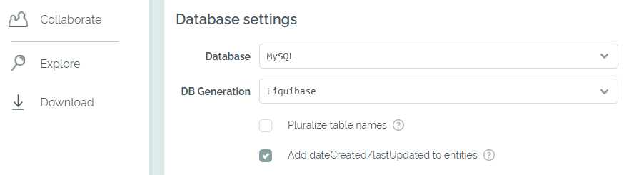 Database settings in the Free plan