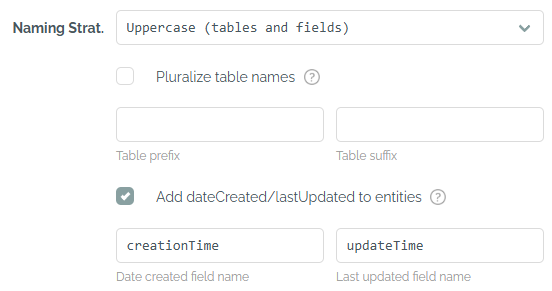 Additional database settings in Bootify Professional