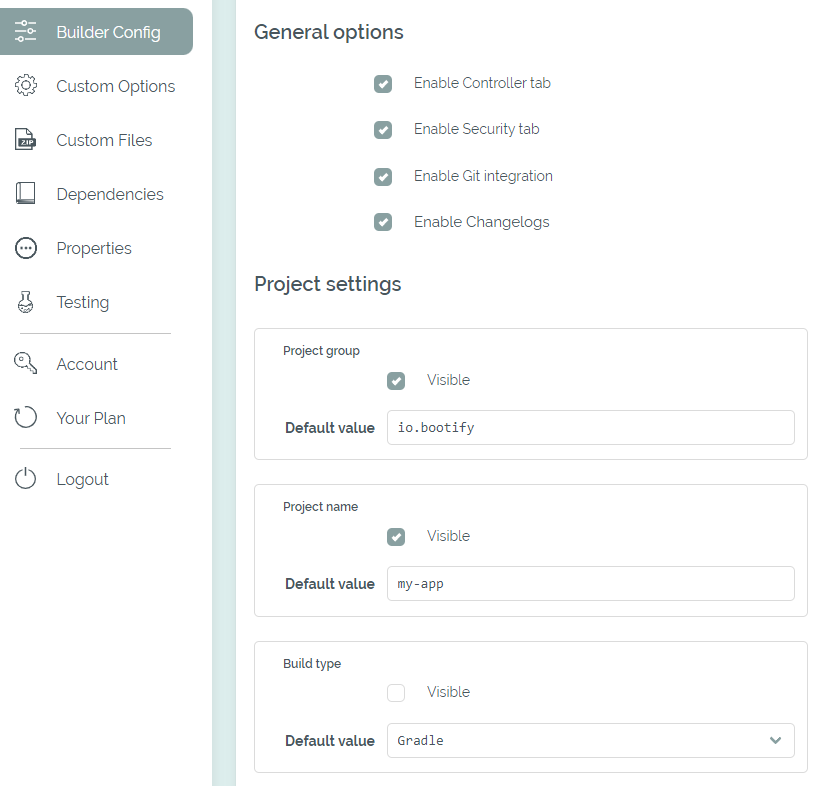 Configuration of dependencies and regular options