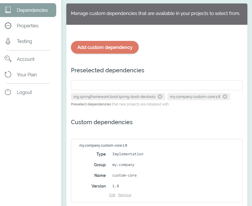 Manage your custom dependencies