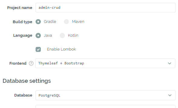 Configuring the application and the database