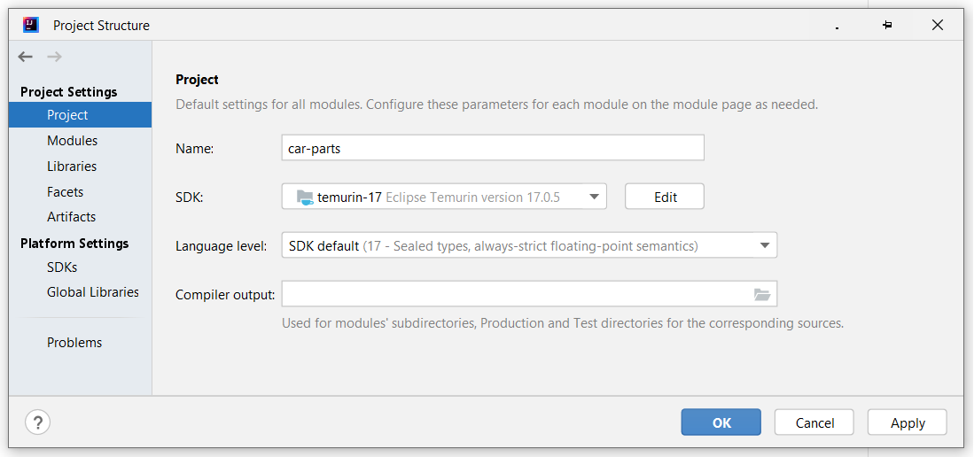 Selecting the JDK for our project