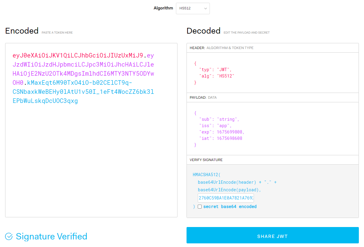Reconstruct a token on jwt.io Reconstruct a token on jwt.io