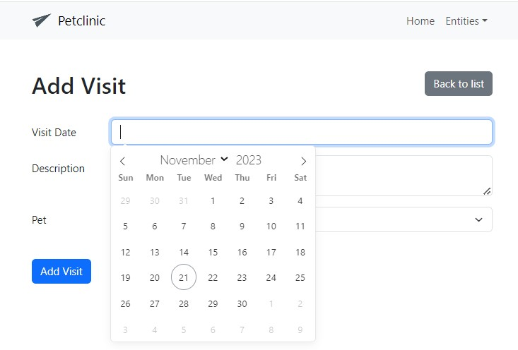 Creating a visit in our new application