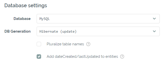Database settings Database settings