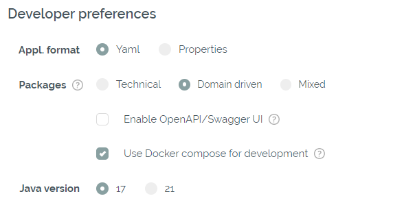Developer preferences Developer preferences