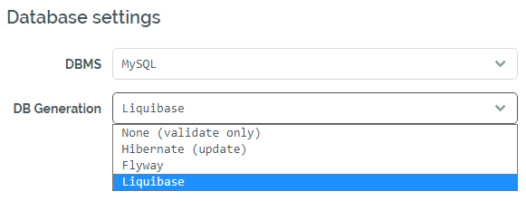 Database generation options in Bootify Database generation options in Bootify