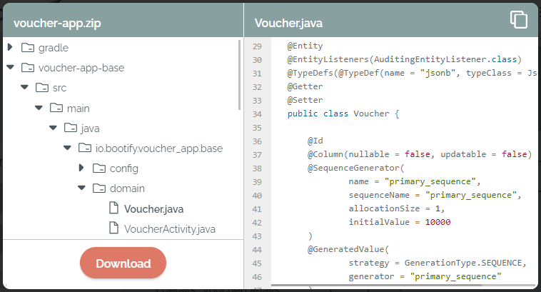 Result of the application generator as preview Result of the application generator as preview